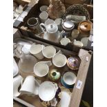 2 boxes of mixed ceramics including Noritake, Villeroy & Boch mugs, German pitcher etc