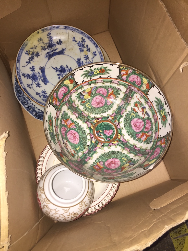 A box of Chinese plates and Chinese bowl