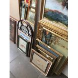 Six pictures including large gilded framed print of Venice and four mirrors