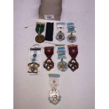 A small tray containing 8 Masonic medals and ribbons