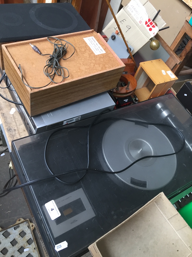 Panasonic SG-1030L record deck with cassette player, a Ferguson VHS player, a Liteon DVD player