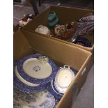 Two boxes of pottery and glass