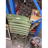 Pair of metal patio chairs, bench ends, galvanised buckets, blow torch, etc.