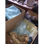 Two boxes of various dress making and furnishing fabric