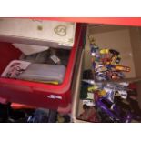 2 boxes of various toys and die-cast cars, etc to include miniatures.