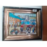 Larry (British 20th/21st century), northern street scene, oil on board, 24cm x 19cm, signed, framed