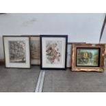 A quantity of original pictures comprising a continental oil 24cm x 19cm, a still life watercolour