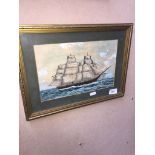 A. Pickford, sailing ship at sea, watercolour, signed lower right, framed and glazed.