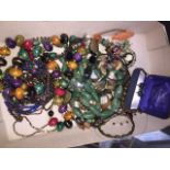 A quantity of costume jewelley including aventurine quartz beads etc.