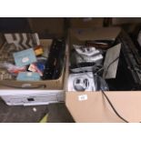 2 boxes of misc to include a Roberts radio, 2 Roberts stereo CD radios, a portable Panasonic