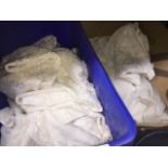 2 boxes of lace, curtains, etc.