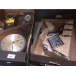 A box of clocks and barometers and a French Art Deco clock with key