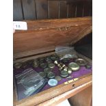 A wooden case / box containing Imperial weights for scales.
