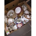 box of Japanese and German ceramics
