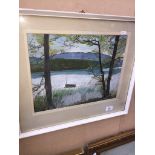 A lake scene watercolour after J D McKim