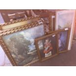 4 landscape prints and a seascape, a mirror in gilded frame, a pair of Paris street scene prints