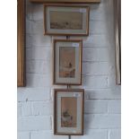 Three early 20th century school, watercolours of camels, signed 'W.', all 9cm x 18cm, all framed and