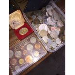 A plastic tub of world coins