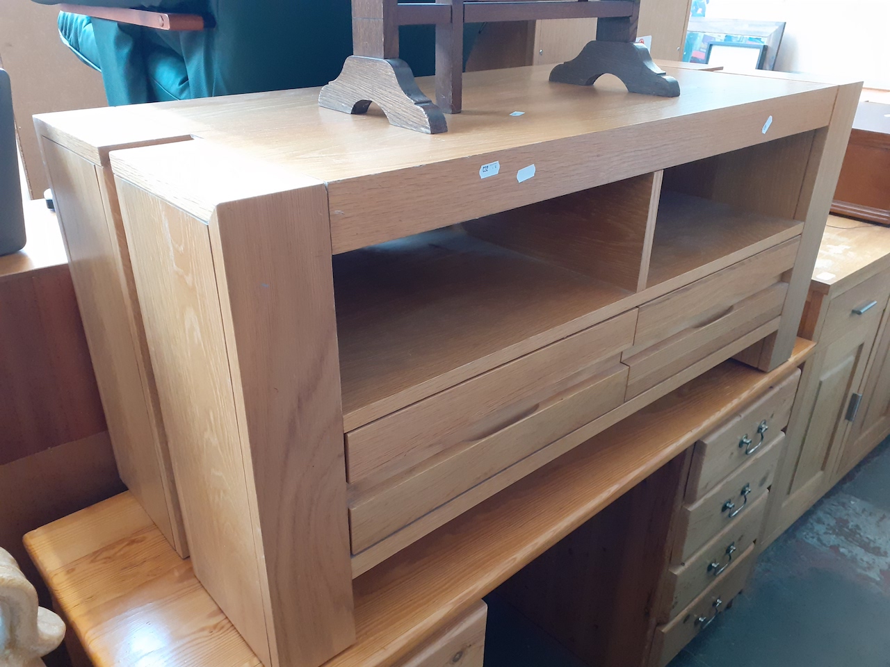 A light oak tv stand, height 50.5cm, width 110cm and depth 45cm