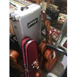 Various instrument cases to include Marshall guitar hard case and instruments including guitar,