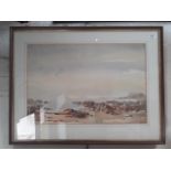 20th century school, watercolour, coastal scene, signed 'HB' to lower left, 54cm x 36cm, framed