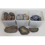 Assorted minerals comprising banded agate nodules, blue lace agate, sodalite and three sliced