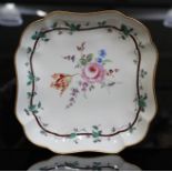 A Worcester porcelain dish, circa 1770, concave square form and decorated with a bouquet to centre