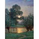 Byron Cooper (1850-1933), lake scene at dusk, watercolour, 43cm x 59cm, signed lower right, glazed