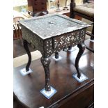 An eastern mother of pearl and bone inlaid side table with single drawer.