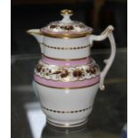 A Worcester Flight & Barr porcelain cream jug with lid, decorated with brown flowers within pink and