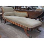 A Regency brass inlaid rosewood chaise longue, height 87cm, length 205cm and depth 68cm. General