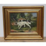 19th Century School, dogs, oil on canvas, 24cm x 19cm, monogramed indistinct lower right, later