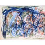 James Lawrence Isherwood (1917-1989), "3 Women 1 Man in a Cap", crayon, pen and wash, 39cm x 29cm,