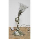 An early 20th century ship's swinging table lamp with etched glass shade, height 40cm.
