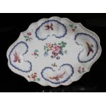 A Worcester lozenge shaped porcelain dish, circa 1770, decorated in the workshop of James Giles,