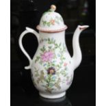A Lowestoft porcelain tall coffee pot, circa 1780, decorated in over colourful enamels with