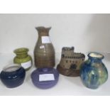 Two antique Arts & Crafts Scottish Ault pottery vases & 4 pieces of studio pottery.