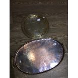 A brass & silver Islamic dish and a Hugh Wallis copper & brass tray