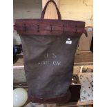 A canvas and leather U.S mail bag, stamped makers marks + 1945