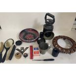A box of various collectables to include a signal lamp, a Wilkinson Ltd. bowl on stand, a glass