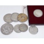 Assorted silver coins comprising three crowns; 1891, 1893 and 1935, three half crowns; 1888, 1920