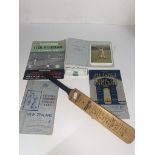 Cricket memorabilia inc New Zealand 1937 tourists annual , 1969 miniature bat.