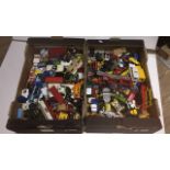 Two boxes of various die cast and other model vehicles