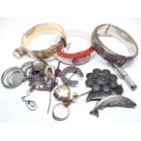 Assorted jewellery and other items including a gold plated bangle, a hallmarked silver pencil, a