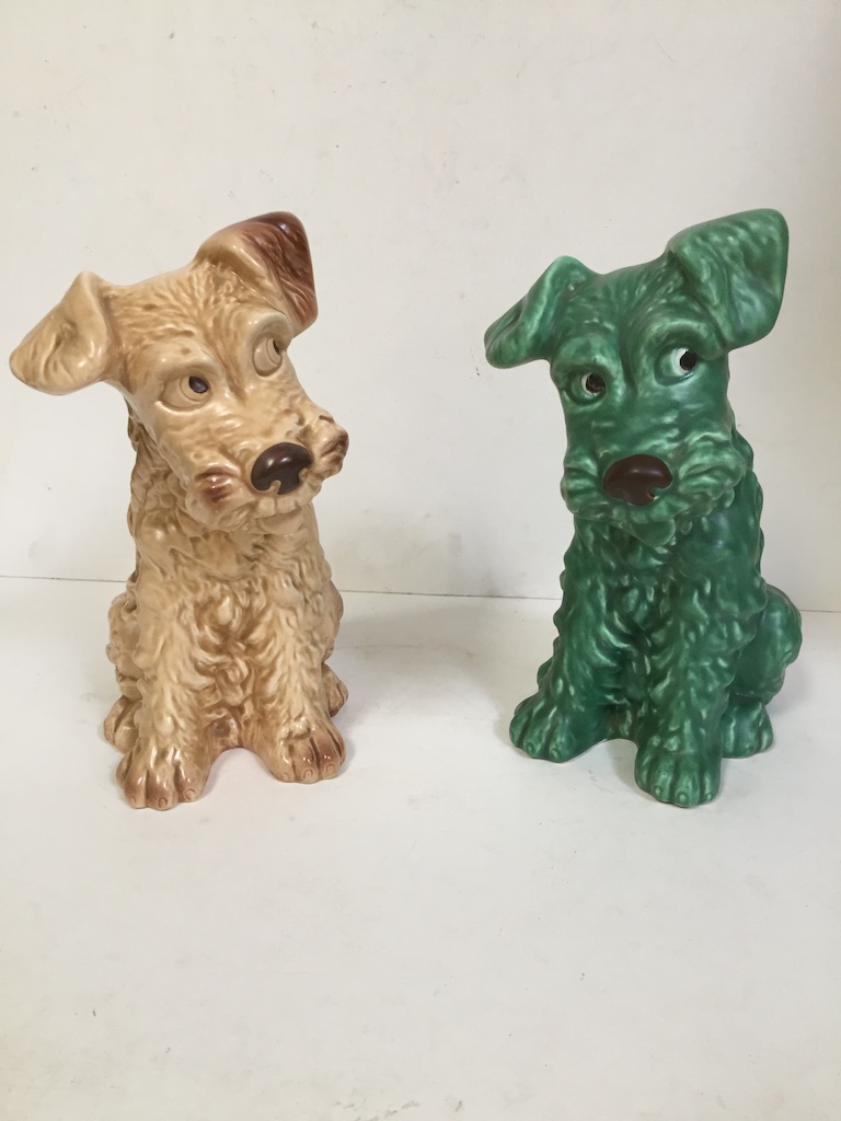 Two Sylvac 1380 Terriers, one green, one light brown