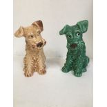 Two Sylvac 1380 Terriers, one green, one light brown