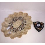 An Alabaster inlaid plate and a Pietra Dura ash tray