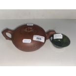 Antique signed Yixing teapot with incised calligraphy & scene and a spinach jade rice wine cup.