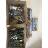 2 boxes of militry diecast toys to include Britains and Matchbox etc.