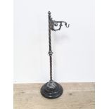 A silver plated pocket watch hanging stand on marble base, height 26cm.